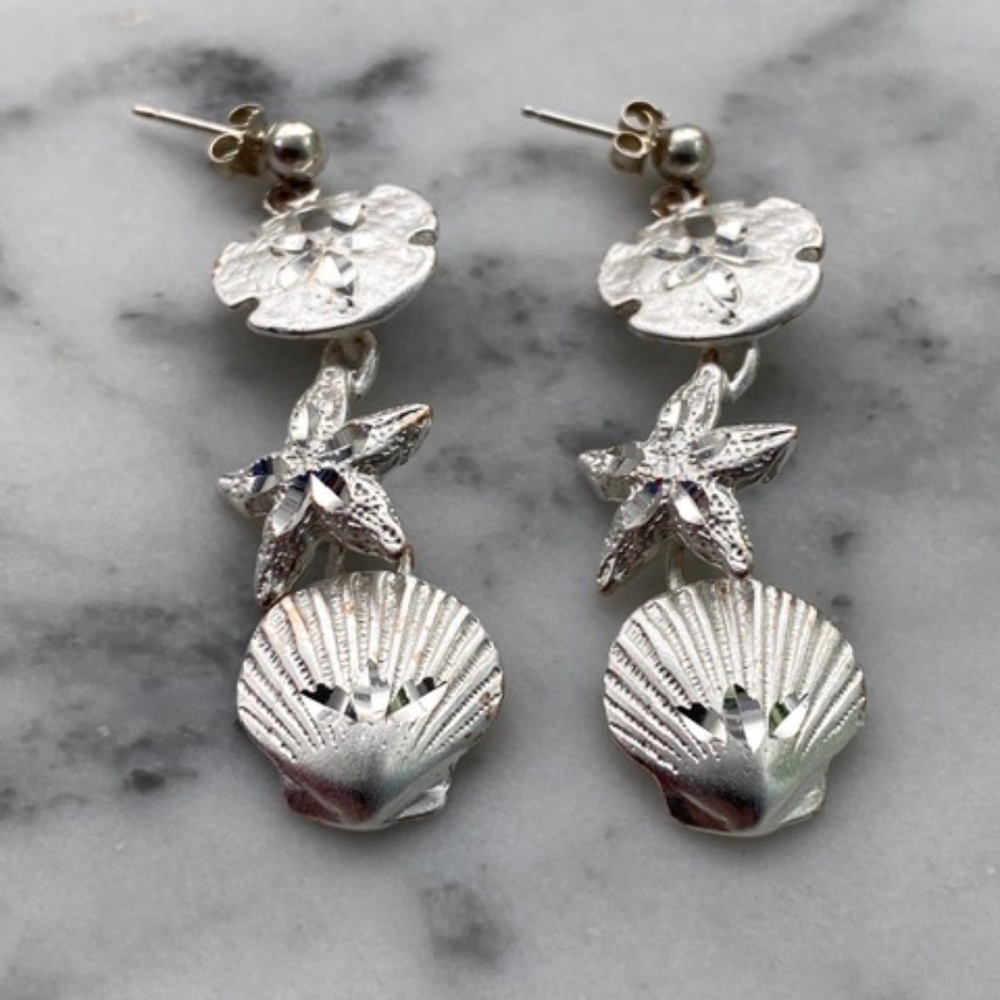 Beautiful Solid Sterling Silver Seashell Earrings - image 3